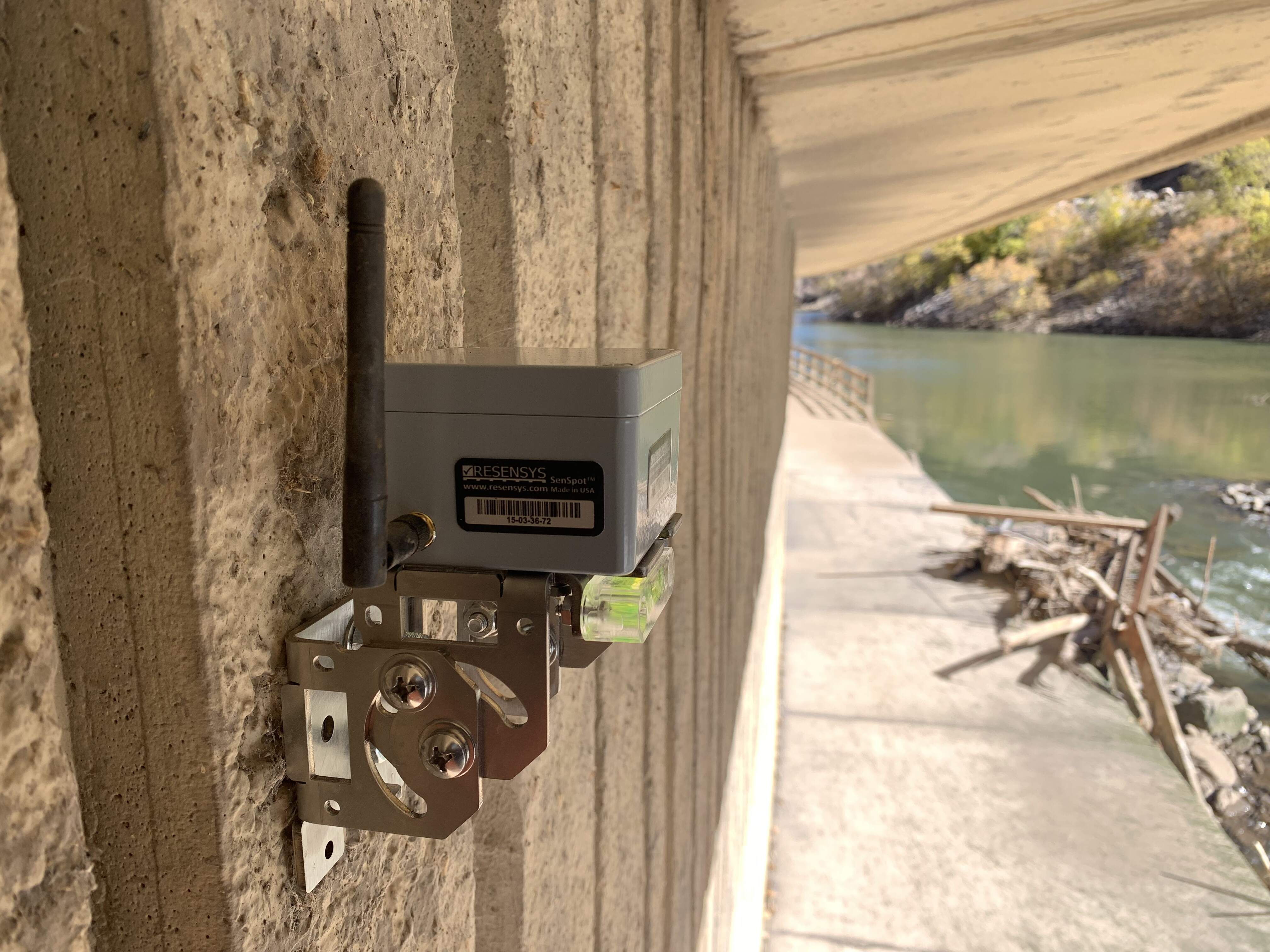 Resensys wireless tilt SenSpot sensor (inclinometer) on Retaining wall for remote monitoring